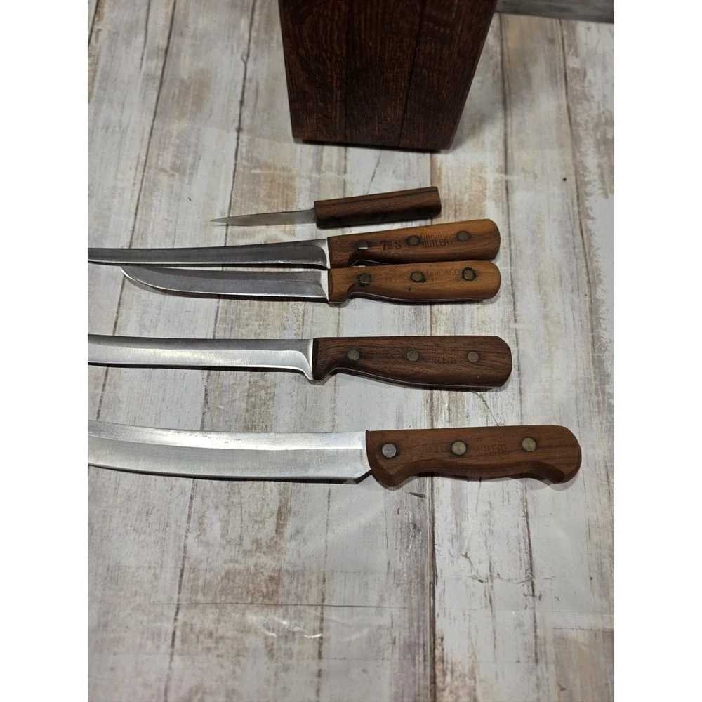 Chicago Cutlery Vintage Knife Set Walnut Wood Handles with Block 7-Piece Set